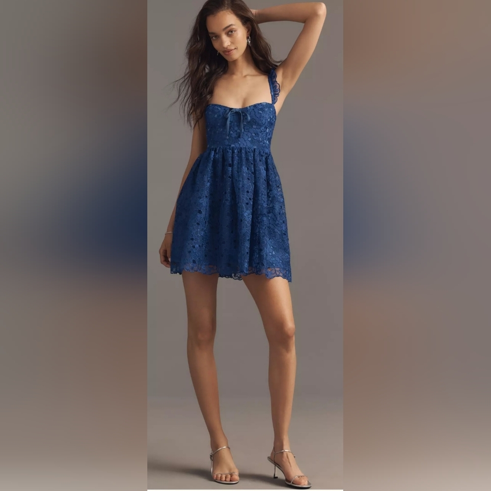 Anthropologie Navy Lace Mini Dress